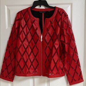 Colleen Lopez Red Leather Jacket with Diamond Design